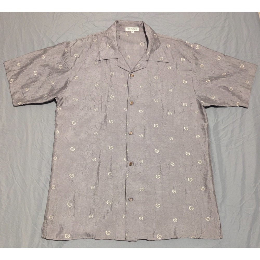 Vintage Prestige Original Button Shirt Mens L Gray Spiral Spring Made in USA